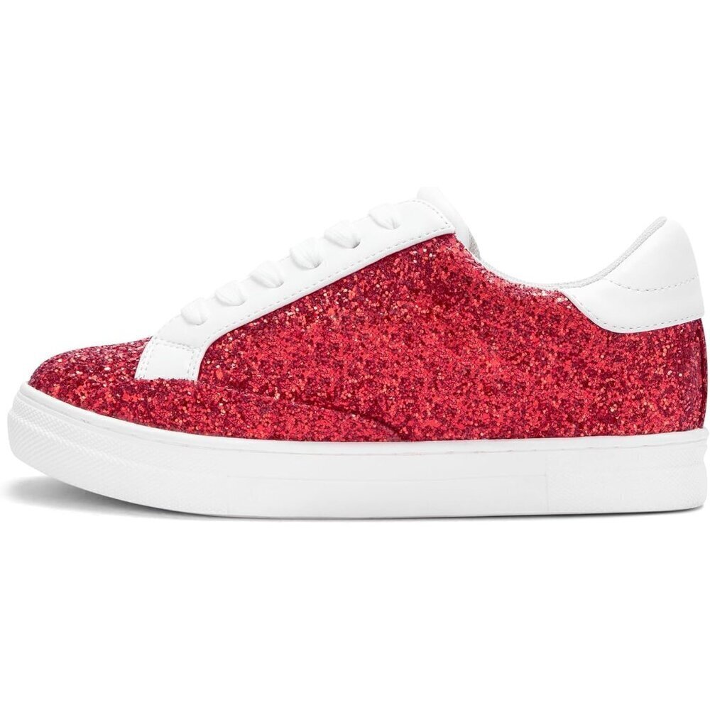 Women's Red Rhinestone Glitter Star Low Top Comfortable Walking Sneakers Shoes - Picture 3 of 6